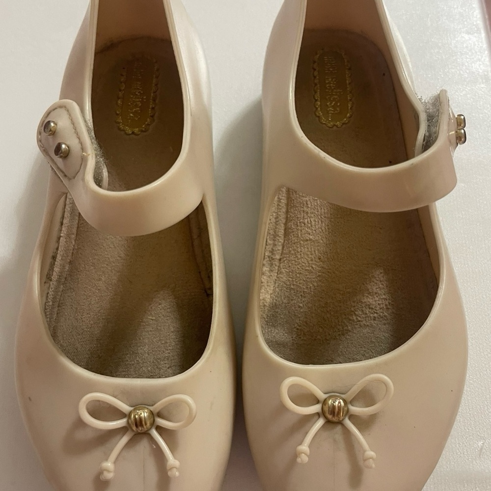 Mini Melissa Cream Dress Shoes with Bow Detail